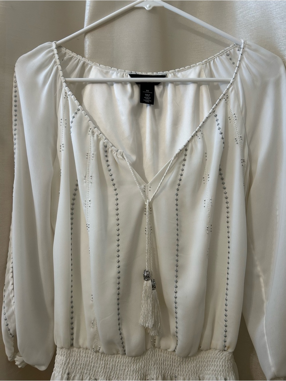 WHBM /White House Black Market Blouson bohemian tassel shift /mini dress !